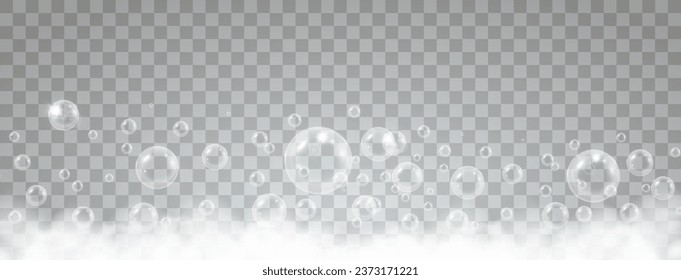 Burbujas de aire sobre un fondo transparente. Ilustración vectorial de espuma de jabón.	
