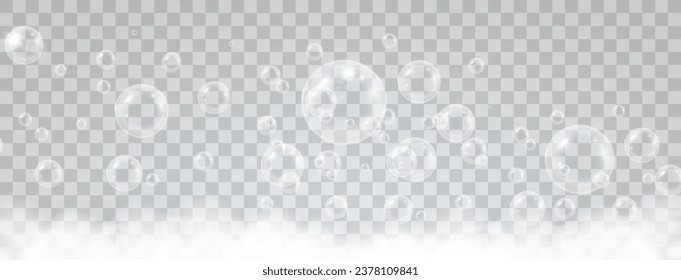 Air bubbles on a transparent background. Soap foam vector illustration.	
