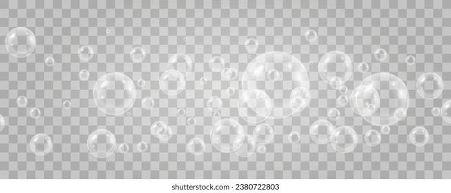 Air bubbles on a transparent background. Soap foam vector illustration.
