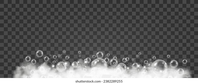 Air bubbles on a transparent background. Soap foam vector illustration.	
