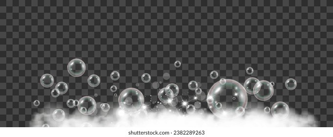 Air bubbles on a transparent background. Soap foam vector illustration.	
