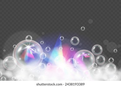 Air bubbles on a transparent background. Soap foam vector illustration.