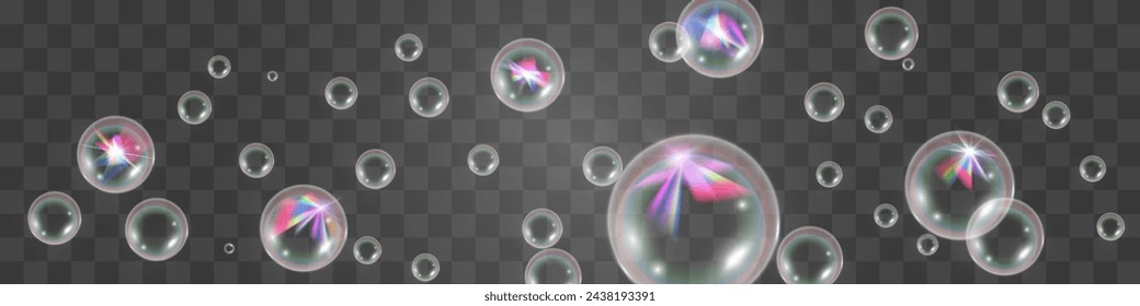 Air bubbles on a transparent background. Soap foam vector illustration.