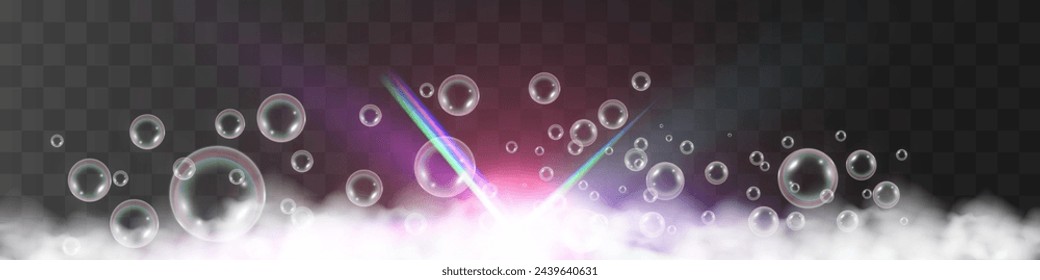Air bubbles on a transparent background. Soap foam vector illustration.	
