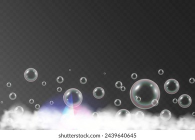 Air bubbles on a transparent background. Soap foam vector illustration.	
