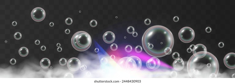 Air bubbles on a transparent background. Soap foam vector illustration.