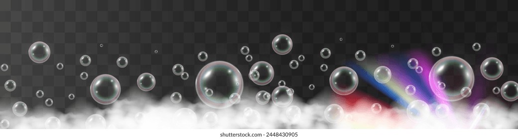 Air bubbles on a transparent background. Soap foam vector illustration.