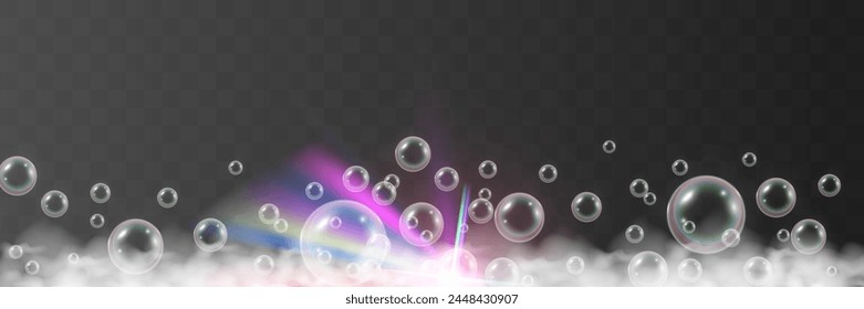 Air bubbles on a transparent background. Soap foam vector illustration.