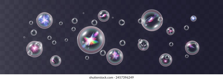 Air bubbles on a transparent background. Soap foam vector illustration.	
