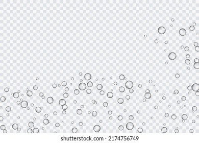 Burbujas de aire, oxígeno, champán transparente, aislado en un fondo transparente de diseño moderno. Ilustración vectorial de la EPS 10.