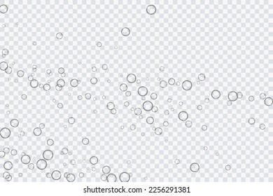 Air bubbles, oxygen, champagne crystal clear, isolated on a transparent background of modern design. Vector illustration of EPS 10.