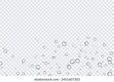 Luftblasen, Sauerstoff, Champagner kristallklar, isoliert auf einem transparenten Hintergrund des modernen Designs. Vektorillustration von EPS 10.