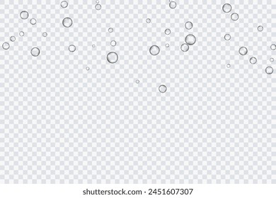 Air bubbles, oxygen, champagne crystal clear, isolated on a transparent background of modern design. Vector illustration of EPS 10.
