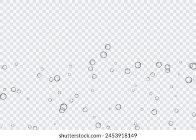 Air bubbles, oxygen, champagne crystal clear, isolated on a transparent background of modern design. Vector illustration of EPS 10.