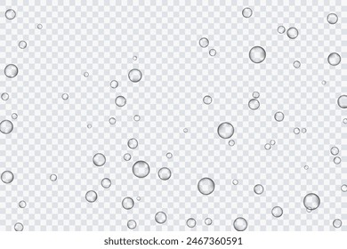 Air bubbles, oxygen, champagne crystal clear, isolated on a transparent background of modern design. Vector illustration of EPS 10.