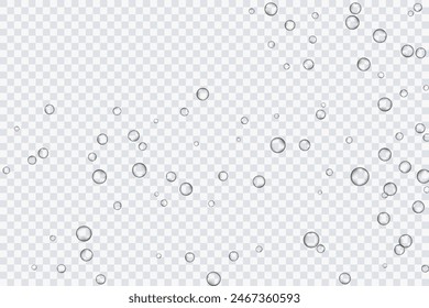 Air bubbles, oxygen, champagne crystal clear, isolated on a transparent background of modern design. Vector illustration of EPS 10.