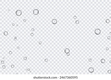 Air bubbles, oxygen, champagne crystal clear, isolated on a transparent background of modern design. Vector illustration of EPS 10.