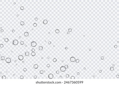 Air bubbles, oxygen, champagne crystal clear, isolated on a transparent background of modern design. Vector illustration of EPS 10.