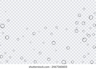 Air bubbles, oxygen, champagne crystal clear, isolated on a transparent background of modern design. Vector illustration of EPS 10.