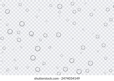 Air bubbles, oxygen, champagne crystal clear, isolated on a transparent background of modern design. Vector illustration of EPS 10.