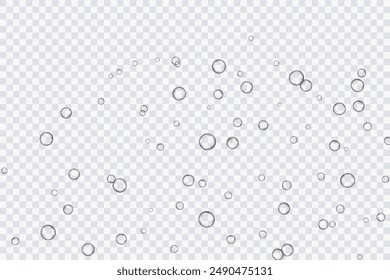 Air bubbles, oxygen, champagne crystal clear, isolated on a transparent background of modern design. Vector illustration of EPS 10.