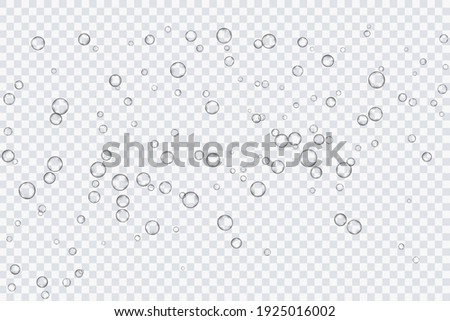 Air bubbles, oxygen, champagne crystal clear, isolated on a transparent background of modern design. Vector illustration of EPS 10.
