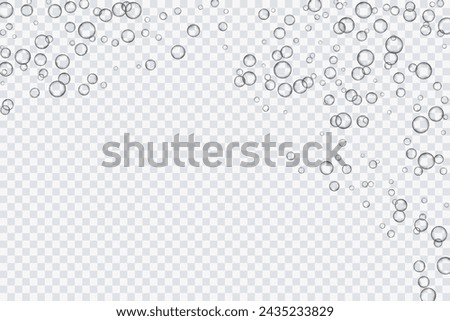 Air bubbles, oxygen, champagne crystal clear, isolated on a transparent background of modern design. Vector illustration of EPS 10.