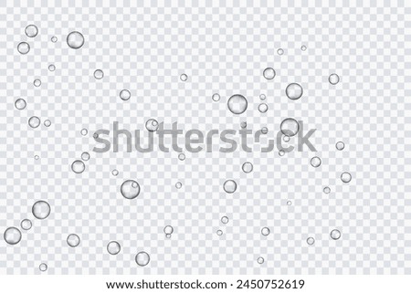 Air bubbles, oxygen, champagne crystal clear, isolated on a transparent background of modern design. Vector illustration of EPS 10.