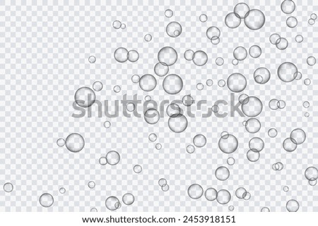 Air bubbles, oxygen, champagne crystal clear, isolated on a transparent background of modern design. Vector illustration of EPS 10.