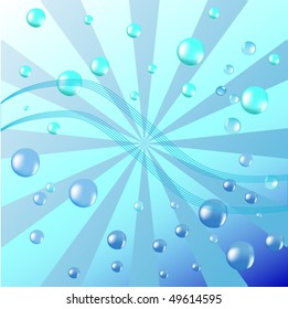 Air bubbles rising from water in circle on shiny background. Vector