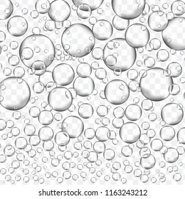 Air bubbles set isolated on transparent background. For web site, backdrop, texture and pattern template. Creative art concept, vector illustration, eps 10