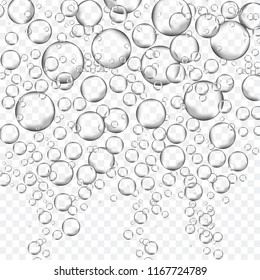 Air bubbles set isolated on transparent background. For web site, backdrop, texture and pattern template. Creative art concept, vector illustration, eps 10