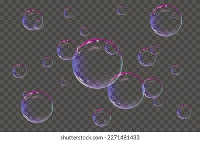 Air bubbles underwater on a transparent background.  Soap  bubbles