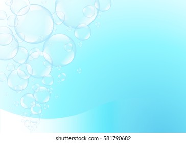 air bubbles water on blue wave background. water soap. vector illustration.