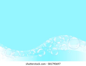 air bubbles water on blue wave background. water soap. vector illustration.