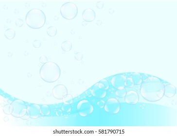 air bubbles water on blue wave background. water soap. vector illustration.
