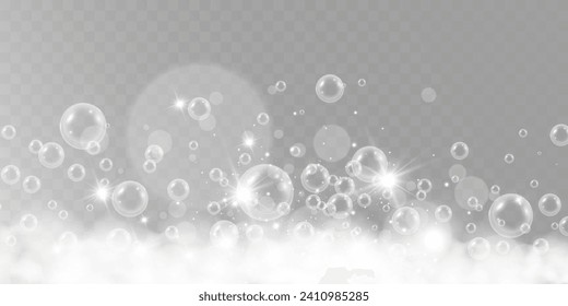 Air bubbles.Soap foam vector illustration on a transparent background.	