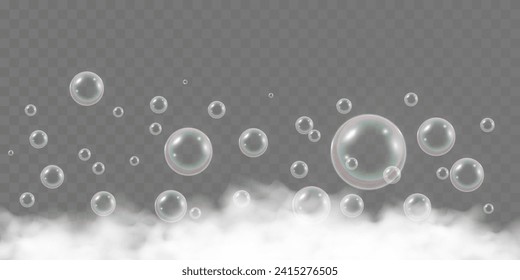 Air bubbles.Soap foam vector illustration on a transparent background.	