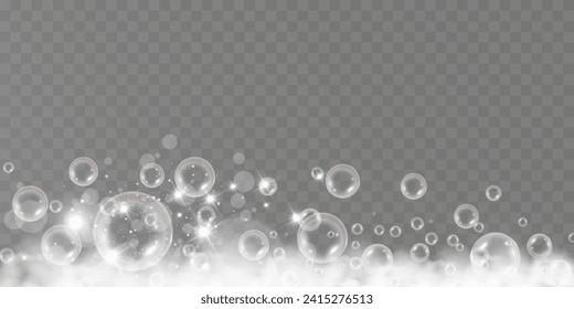 Air bubbles.Soap foam vector illustration on a transparent background.	