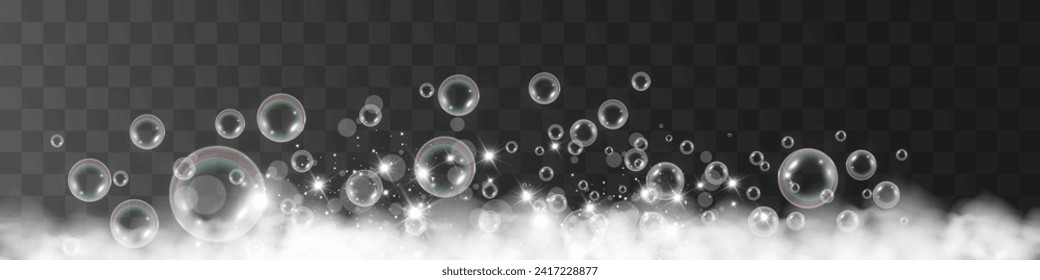 Air bubbles.Soap foam vector illustration on a transparent background.	
