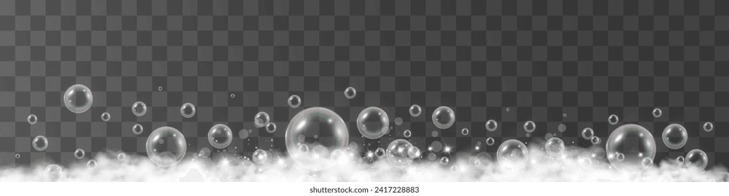 Air bubbles.Soap foam vector illustration on a transparent background.	
