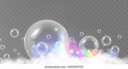 Ilustración vectorial de espuma de jabón en un fondo transparente.	
