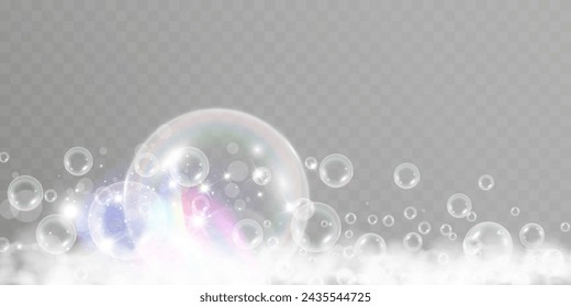 Air bubbles.Soap foam vector illustration on a transparent background.	
