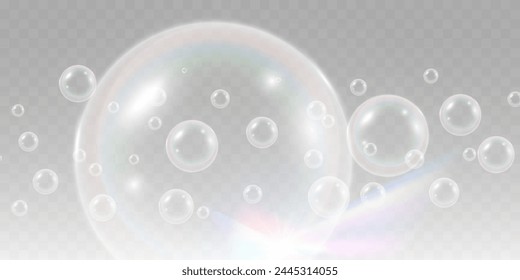 Luftblasen.Seifenschaum-Vektorillustration auf einem durchsichtigen Hintergrund.	
