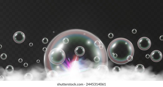 Air bubbles.Soap foam vector illustration on a transparent background.	

