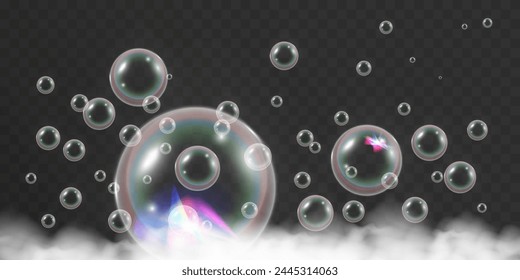 Air bubbles.Soap foam vector illustration on a transparent background.	
