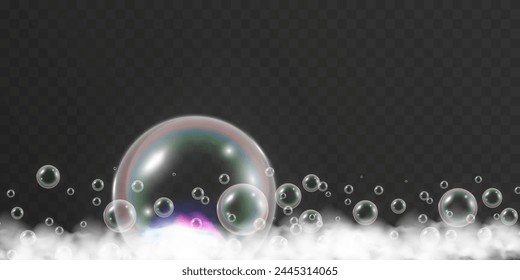 Air bubbles.Soap foam vector illustration on a transparent background.	
