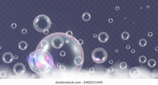 Air bubbles.Soap foam vector illustration on a transparent background.