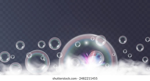 Air bubbles.Soap foam vector illustration on a transparent background.