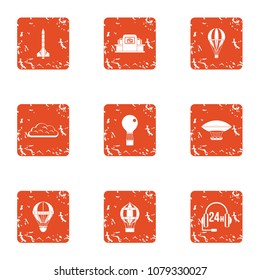 Air call service icons set. Grunge set of 9 air call service vector icons for web isolated on white background